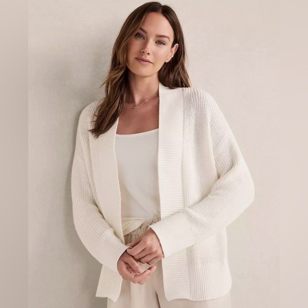 Haven Well Within Ivory ORGANIC COTTON OPEN STITCH CARDIGAN XL